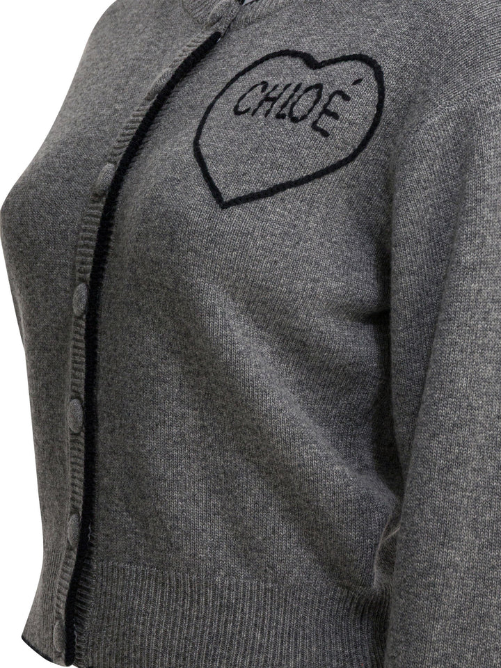 Chloé Wool And Cashmere Cardigan With Logo Knitwear - Grey | df5cc8307296f00fbf4bad65c20a55d6c114c510