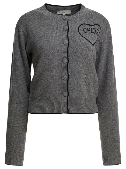Wool And Cashmere Cardigan With Logo Knitwear Grey