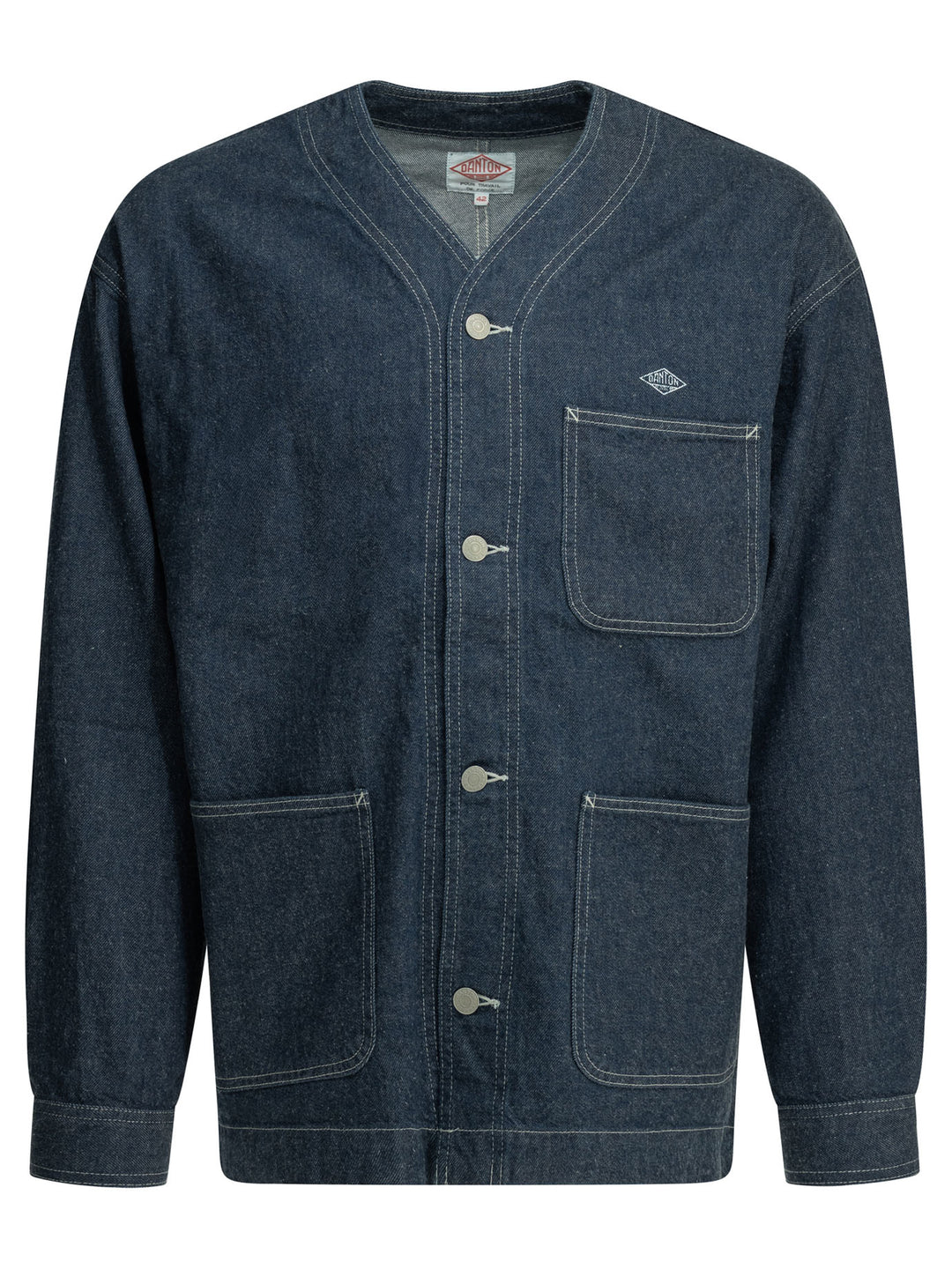 Danton Collarless Denim Jacket Jackets and Coats - Blue | 037388ac31b1e6283f4227c68e58e4de116b3fed