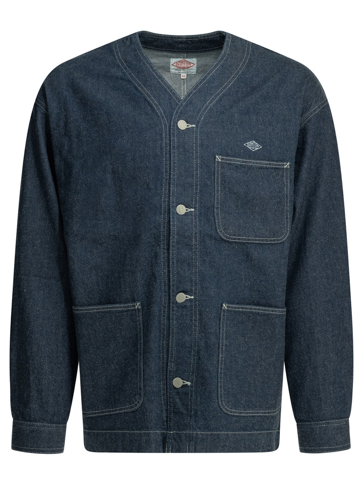 Danton Collarless Denim Jacket Jackets and Coats - Blue | 037388ac31b1e6283f4227c68e58e4de116b3fed