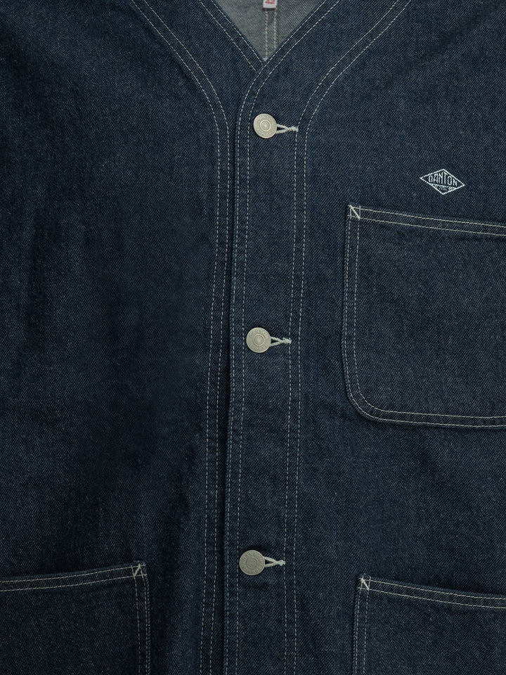 Danton Collarless Denim Jacket Jackets and Coats - Blue | c99b81f9a503e6d464003fddfaa7618c736b0203
