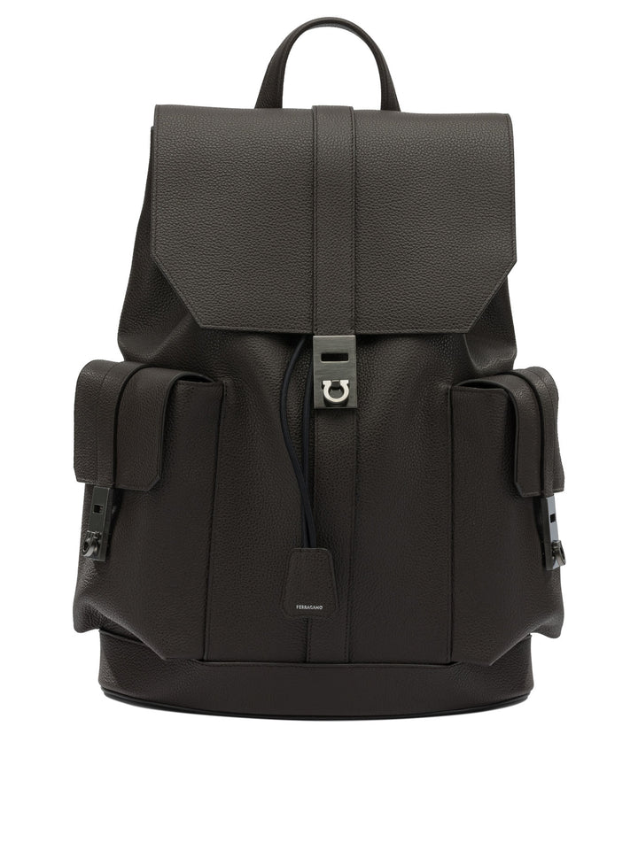 Ferragamo Double Pocket Leather Backpack Backpacks & Travels - Brown | cfa4b52bd4ea6b60371a8f47848a378ddb043dc0