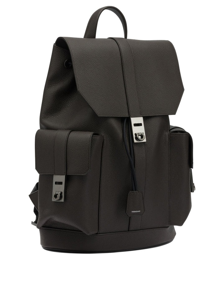Ferragamo Double Pocket Leather Backpack Backpacks & Travels - Brown | 3fc815f4a9e4f6919b35448d5c5d8f7f37860d17