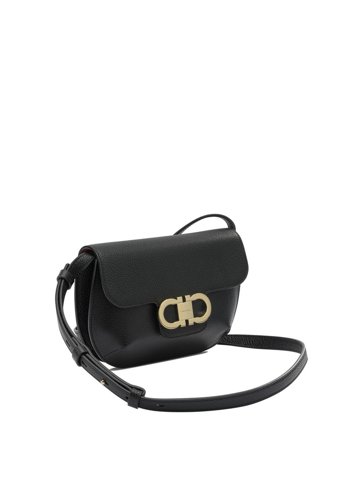 Ferragamo Double Gancini Crossbody Bags - Black | f0204b642bd00ec73a0f20af7c86367fb01baa56