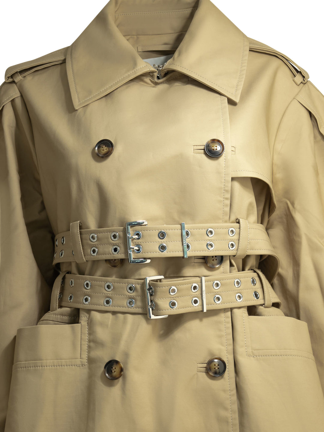 Ganni Cotton Trench Coat Jackets and Coats - Beige | 94da8d88750a66d0864b160da0920f71dd2095a6