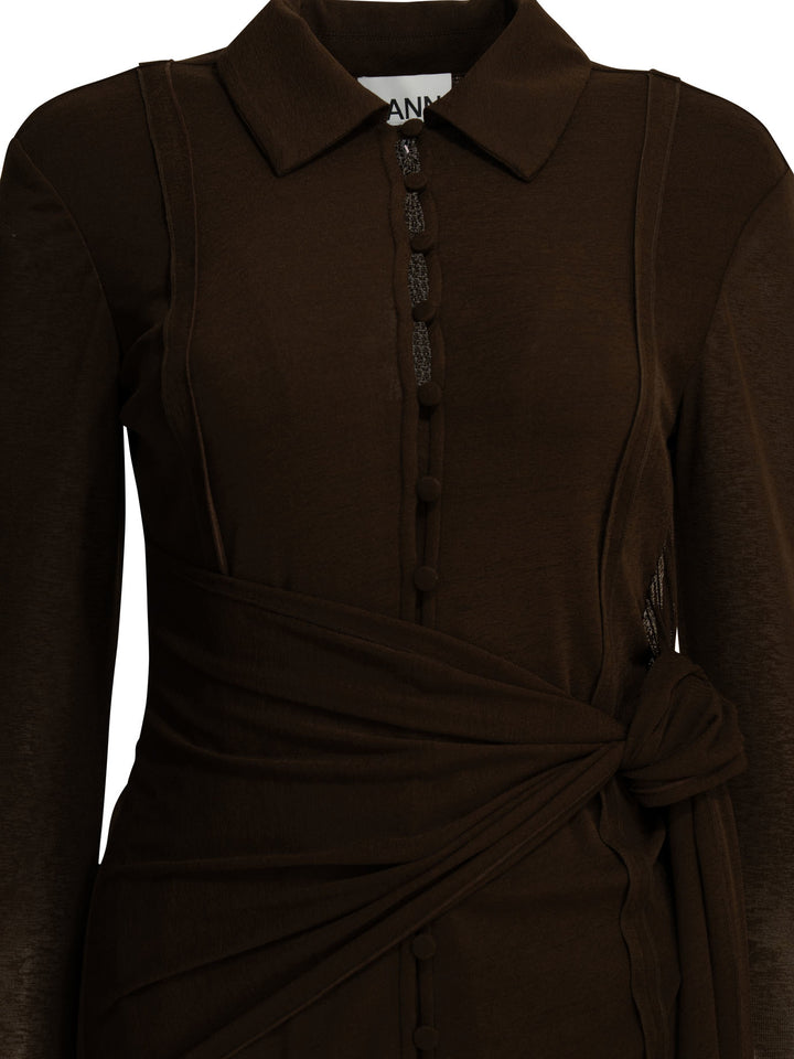 Ganni Short Chemise Dress Dresses - Brown | c5a45b4e491f4191009035af0d04bdb71d539cb6