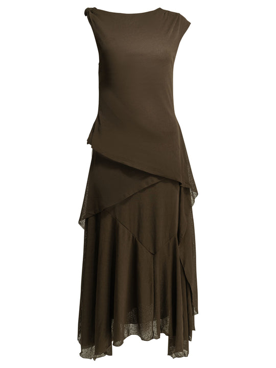 Draped Long Dress Dresses Brown