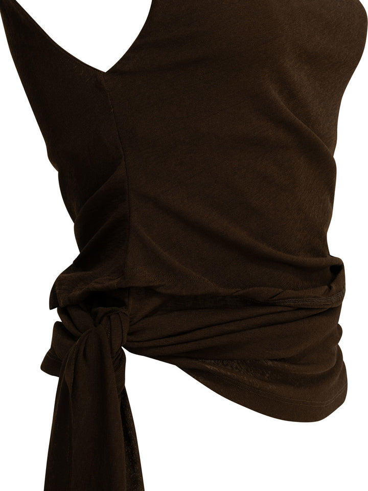 Ganni Draped Tank Top Tops - Brown | 857ae786cd6a8757d75bf746c2599a9a540e8dc8