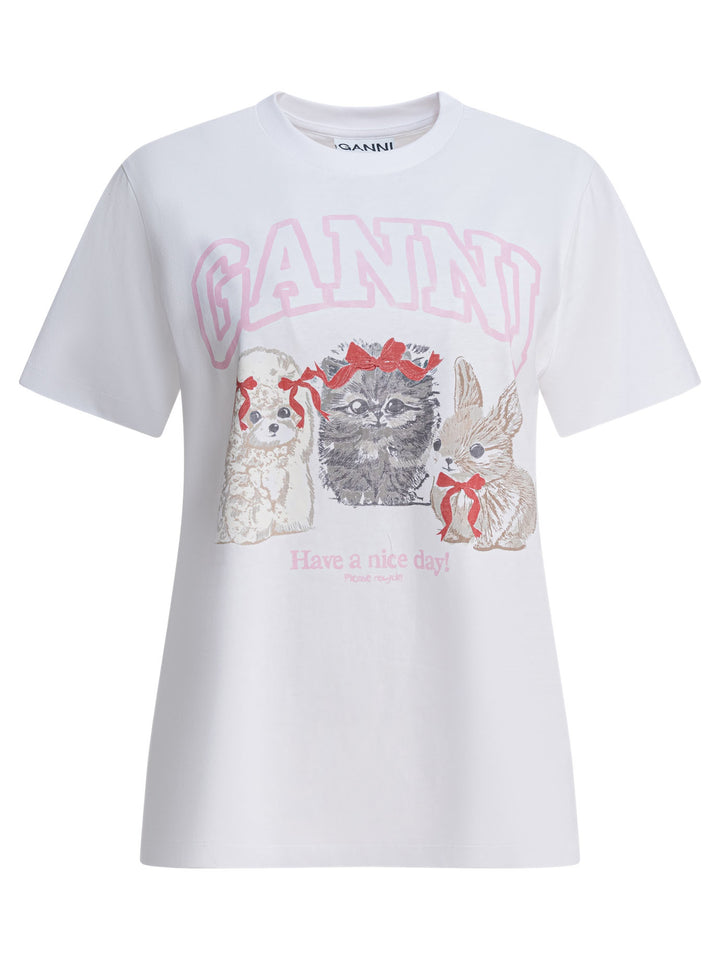 Ganni Cute Animals T-shirts - White | 55c070a605db14a4a98e1b0c78eaaf2fe137b062