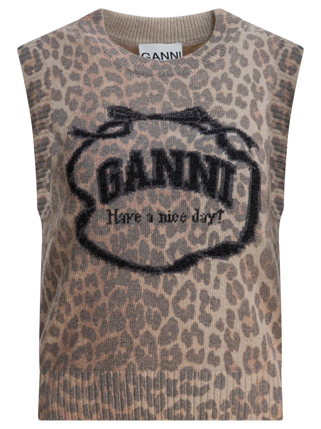 Ganni Wool Vest With Logo Knitwear - Brown | eee42e6aaca6a18ba15c0c60487d5faf9b013460