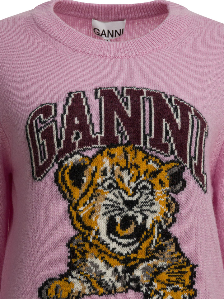Ganni Wool Sweater With Print Knitwear - Pink | fbe66155122f0d616264a89bbdc1adf2f7180bdb