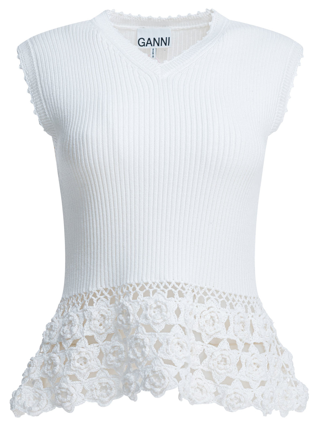 Ganni Knitted Worked Vest Knitwear - White | 992235b52e736b5826a569f92b157bf3cb01e345