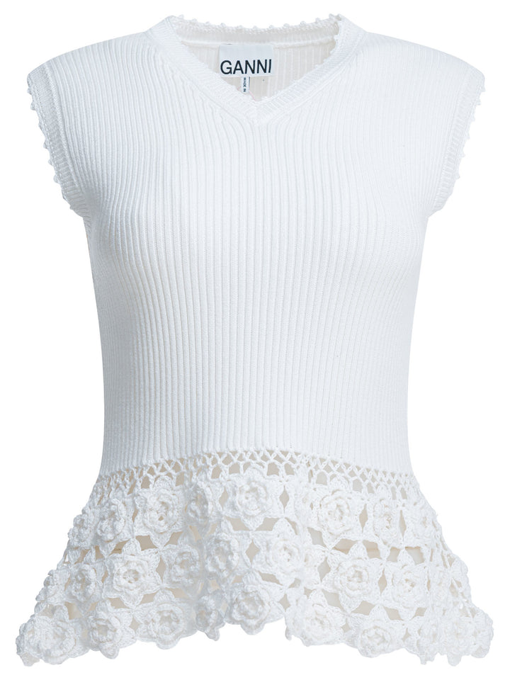 Ganni Knitted Worked Vest Knitwear - White | 992235b52e736b5826a569f92b157bf3cb01e345