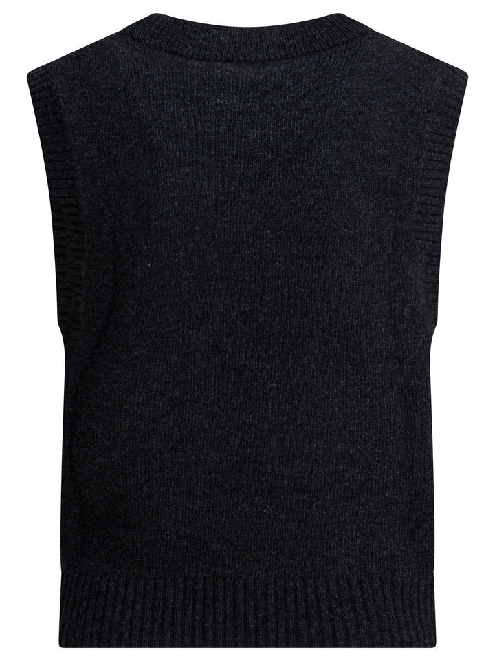 Ganni Wool Vest With Logo Knitwear - Black | 3eebc0eb6453058e6a8e604abb15b27758fbde9d