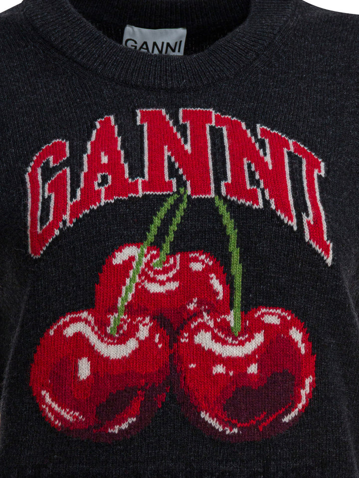 Ganni Wool Vest With Logo Knitwear - Black | 4744b6bcb80096c863f0dd5ebb5b240b87a19241