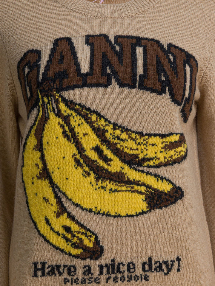Ganni Wool Crew Neck Sweater Knitwear - Beige | 2aba47e4080621a9d59824b0f7efe292be453afd