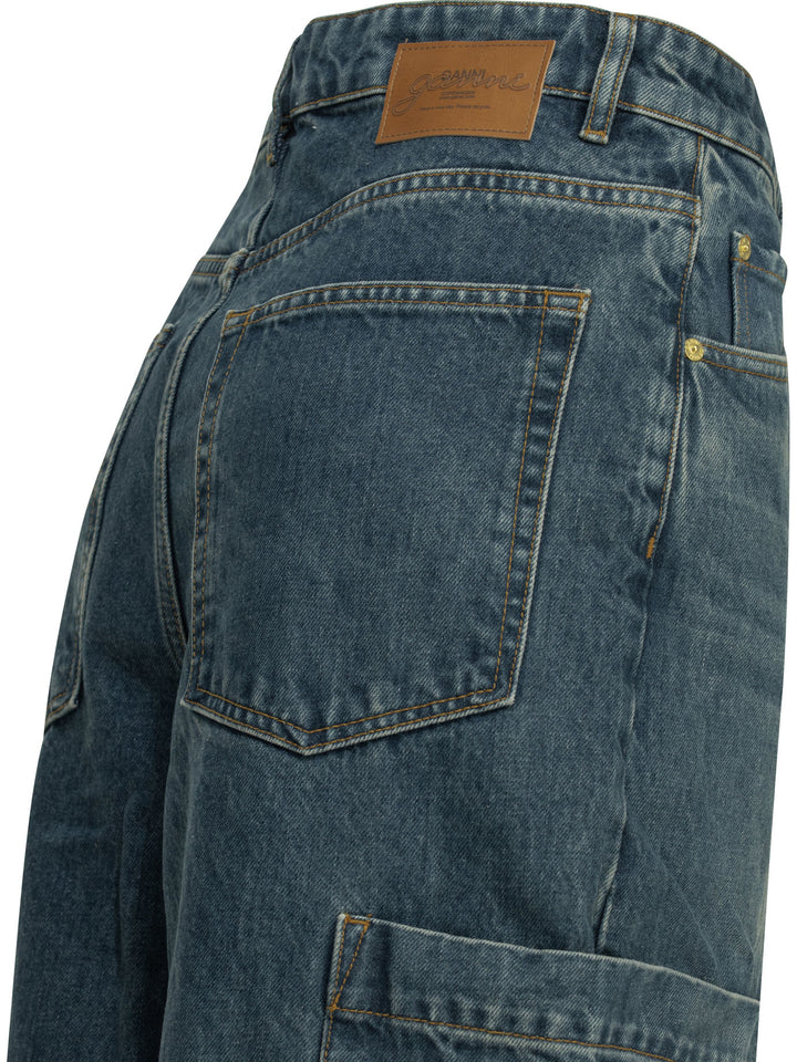 Ganni Baggy Cargo Jeans - Blue | 7bd3ce31ec2f3b40ad88cef3f64279c5d86d4107