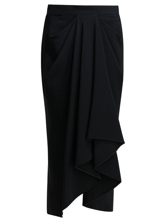 Draped Crepe Cady Midi Skirt Skirts Black