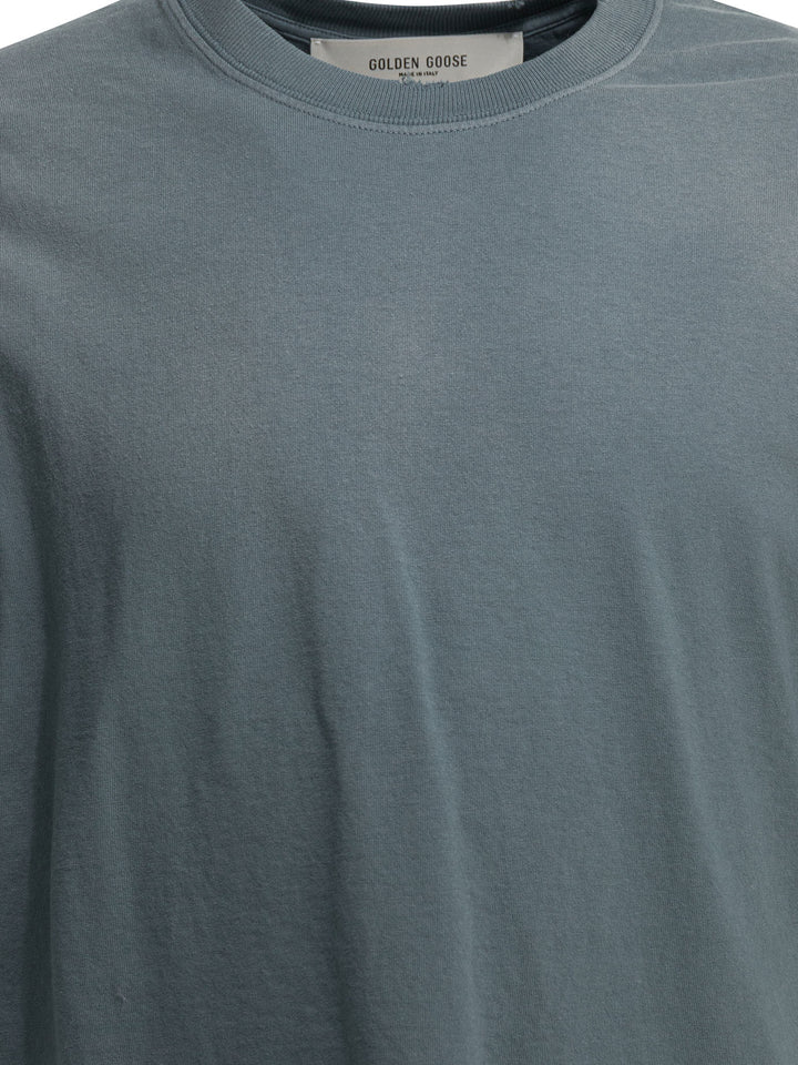 Golden Goose Crew-Neck T-Shirt With Reverse Logo T-shirts - Light blue | 6b43fd877275037863ebfc0547c424ec7fcee9a9