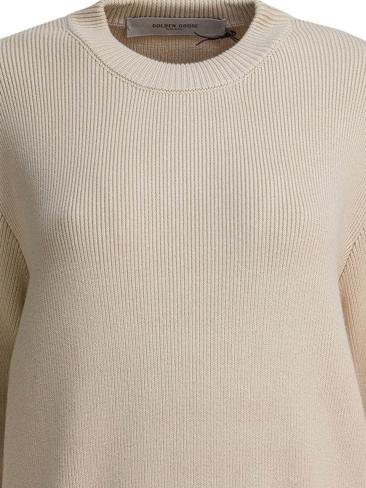 Golden Goose Crew-Neck Sweater With Logo Knitwear - Beige | 7a35313180dc62327882a4482424fddc1ca2bf76