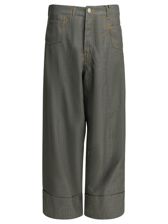 Casual Pinstripe Pants Trousers Grey