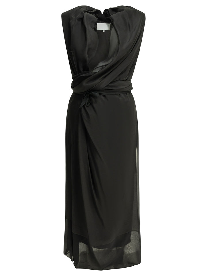 Maison Margiela Draped Silk Midi Dress Dresses - Black | 1c2e0b4f0ab82a2045f2a6034b07d6d4e0ffc9fd