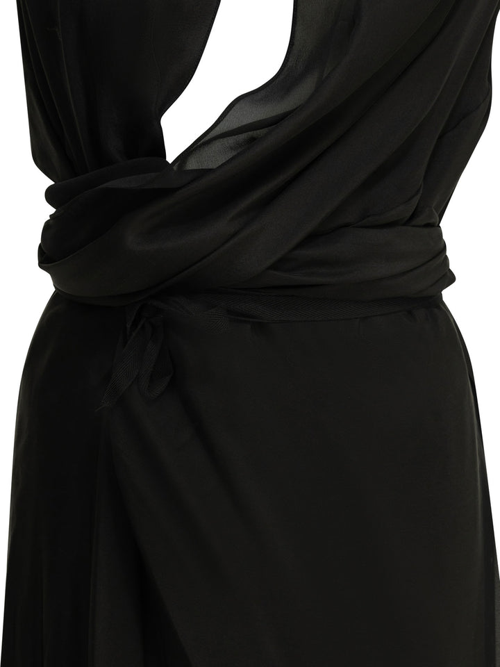 Maison Margiela Draped Silk Midi Dress Dresses - Black | 8ce224528addbcb01a4f0c274442b61ec2ebf0ec