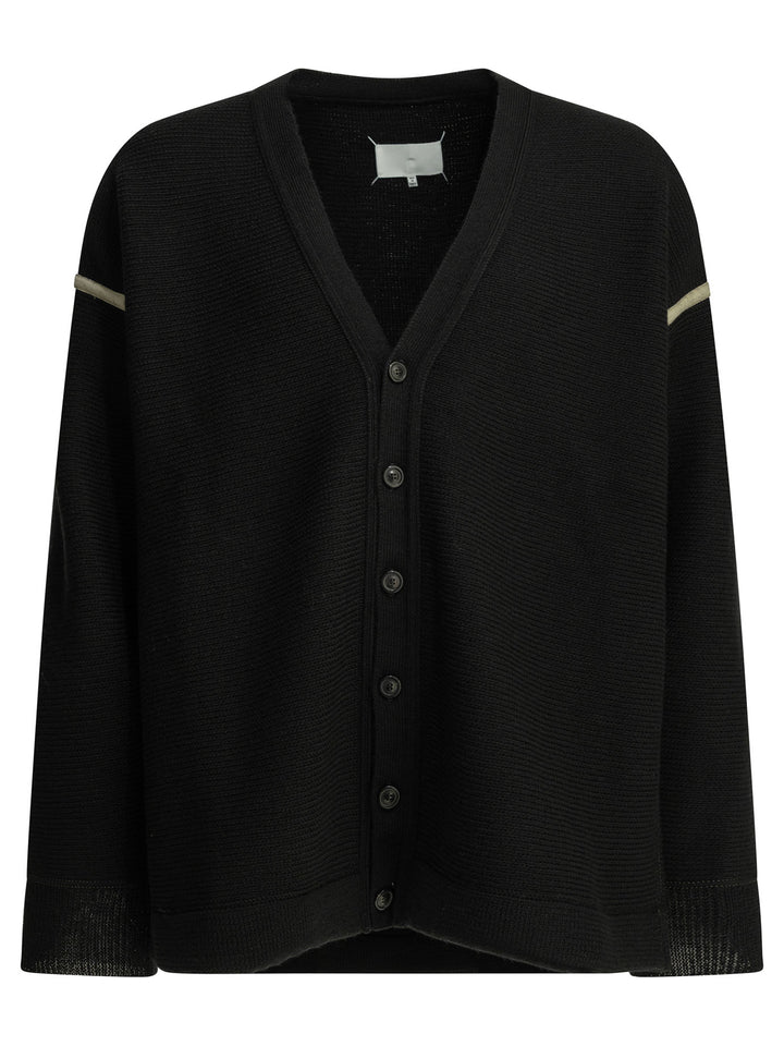 Maison Margiela Wool Cardigan With Patches Knitwear - Black | fc13f36edcffaae9e18b6796f1014aa3de245680
