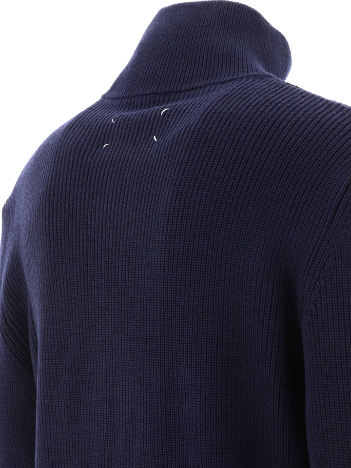 Maison Margiela Cotton And Wool Zippered Malgione Knitwear - Blue | 30d320a415ac1a7966ebcbba7c1ffc2419cff8d7