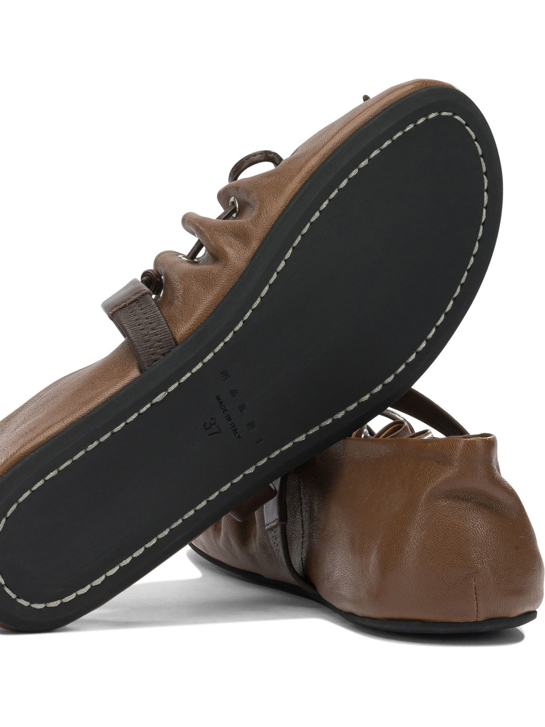 Marni Mary Jane Leather Ballet Flats Ballerinas - Brown | 86436145ee5d919b86d16e438fe2c52fec3fa504