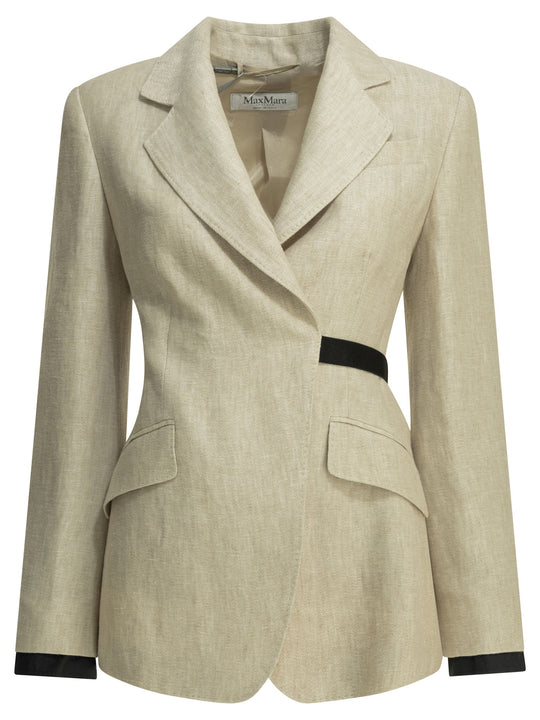 Linen Double-Breasted Blazer Jackets And Coats Beige