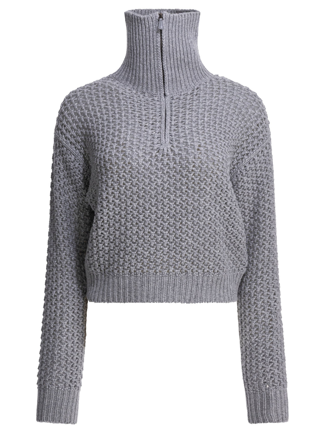 Max Mara Wool Blend Half-Zip Sweater Knitwear - Grey | c1f9134336b7aced81facb8ee08b707b8371493f