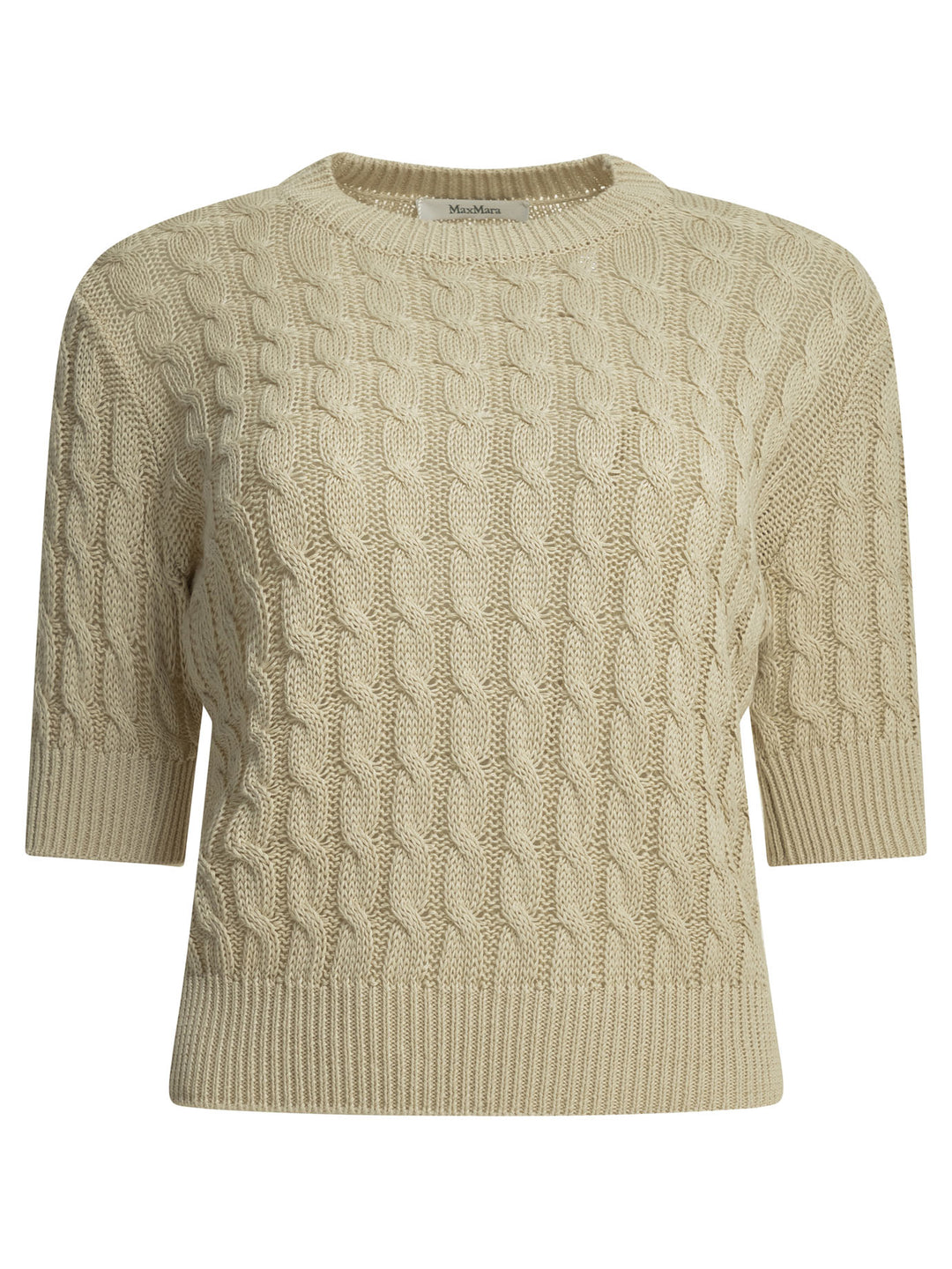 Max Mara Linen Cable-Knit Sweater Knitwear - Beige | 65f0856589daf82f677126dd8c599f2df69f9ad4