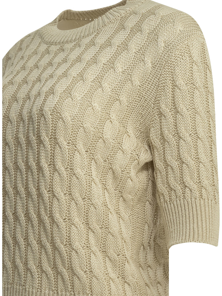 Max Mara Linen Cable-Knit Sweater Knitwear - Beige | 90369db2c32f0035c066fe4f2eb965d2a9a58da5
