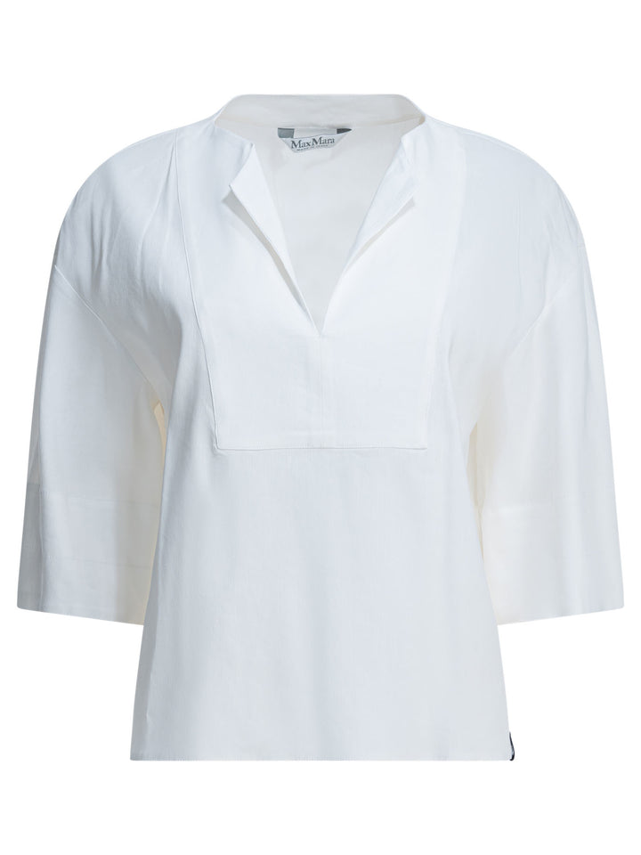 Max Mara Pure Linen Blend Blouse Shirts - White | f3d334f70839d049d2ac33794bf5e2ccd68b46f4
