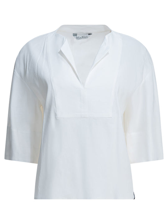 Linen Blend Blouse Shirts White