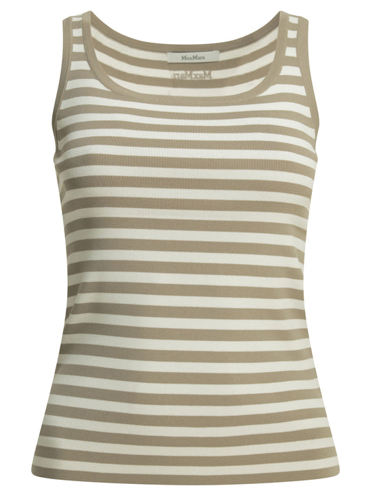 Striped Fitted Tank Top Tops Beige