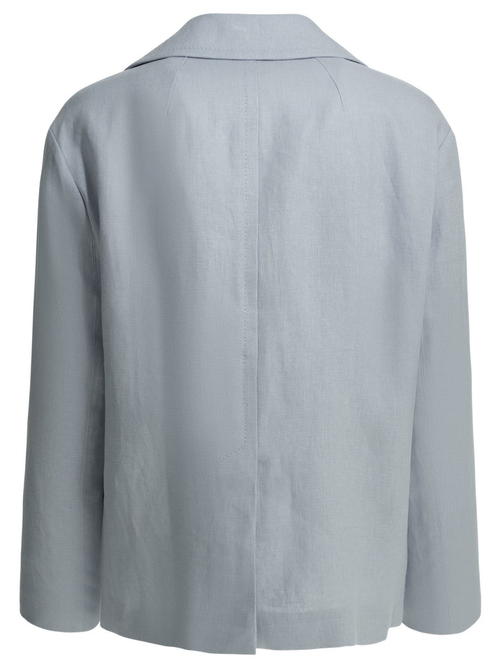 Max Mara S Linen Double-Breasted Blazer Jackets and Coats - Light blue | 68fe3c691d384ec542687d4df8a1aa226e923acc