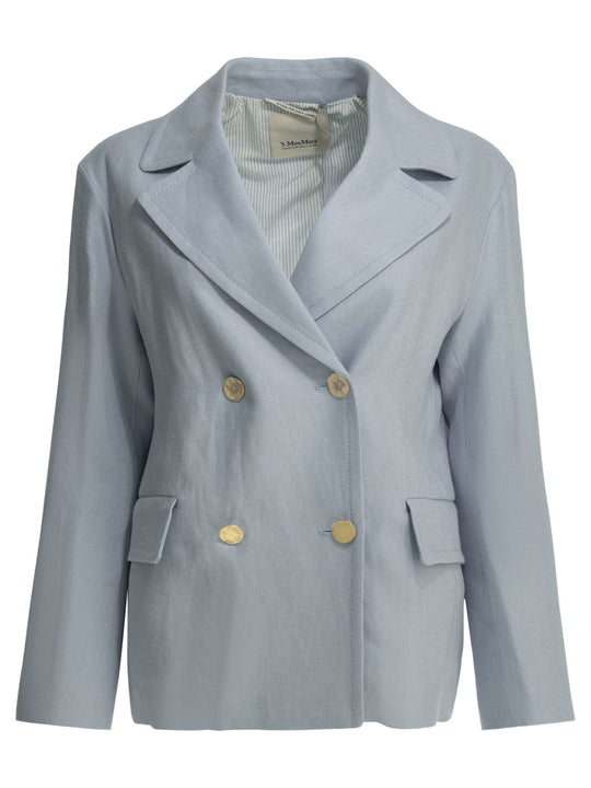 Linen Double-Breasted Blazer Jackets And Coats Light Blue