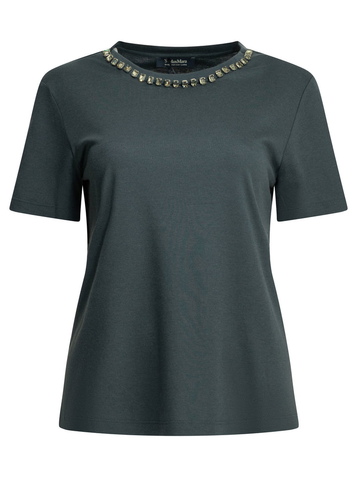 Max Mara S Crew-Neck T-Shirt With Jewel Embroidery T-shirts - Blue | 4f10b5f923eac443bed747257ef9873d33f47ede