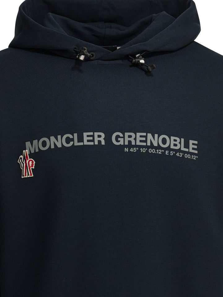 Moncler Grenoble Logo Print Hoodie Sweatshirts - Blue | 7f86a4a187769f203cce54e530cc1aec00494943