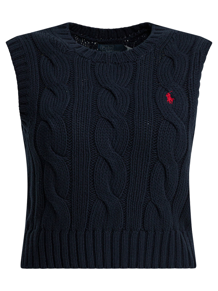 Polo Ralph Lauren Cable-Knit Vest With Logo Knitwear - Blue | 9ce60d578b2d65352cbb395ddccf054df9038997