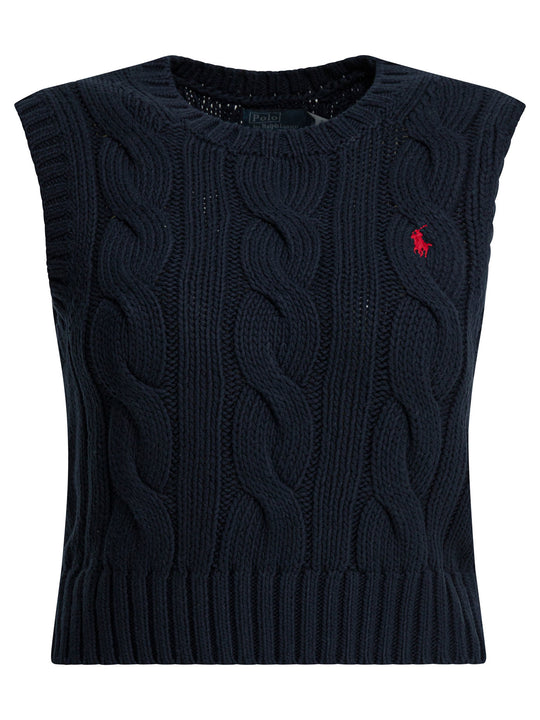 Cable-Knit Vest With Logo Knitwear Blue