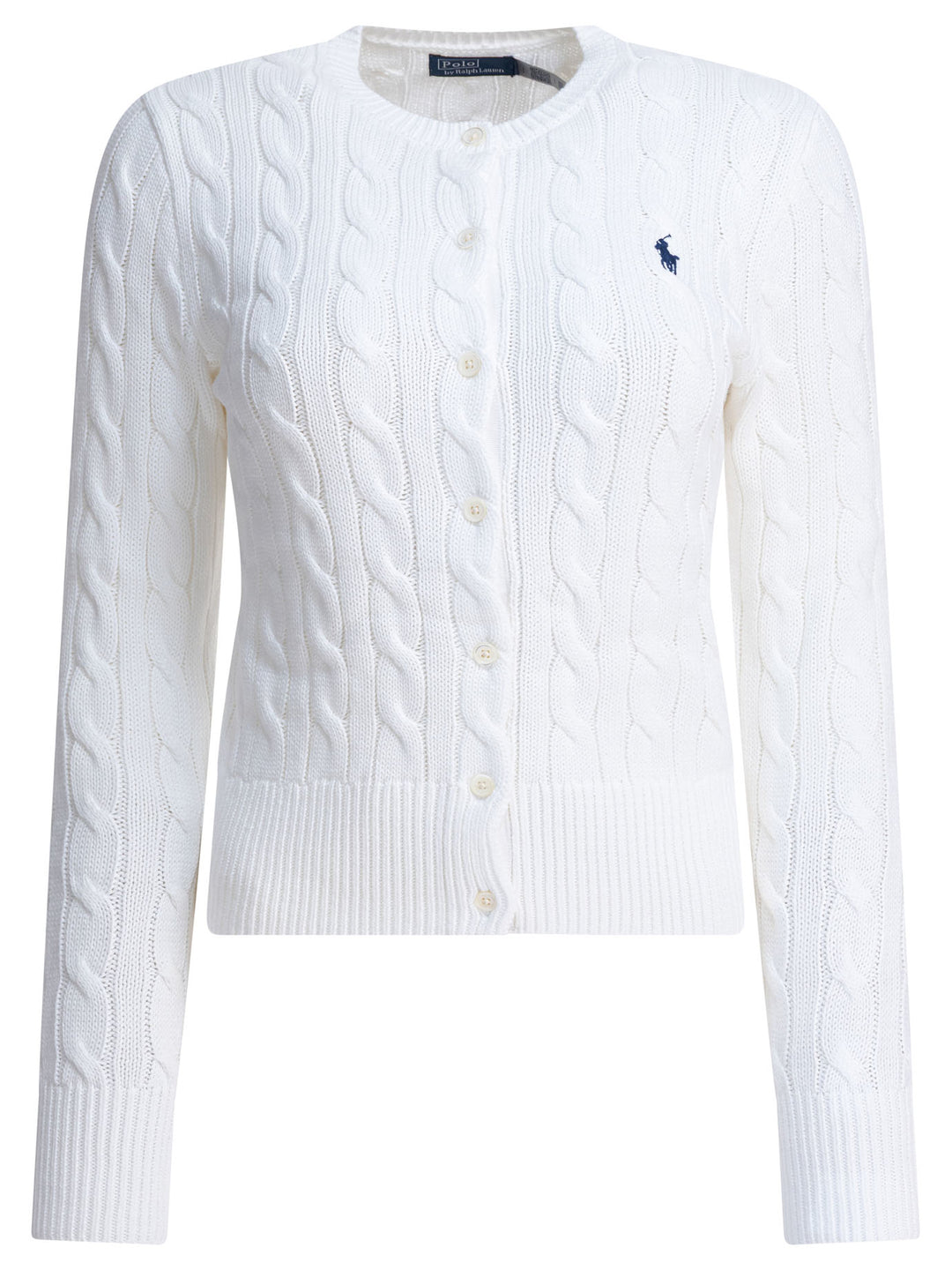 Polo Ralph Lauren Braided Crewneck Cardigan With Logo Knitwear - White | 22e9a13cdc141be7b6d8d5880555e04b9fc5f681