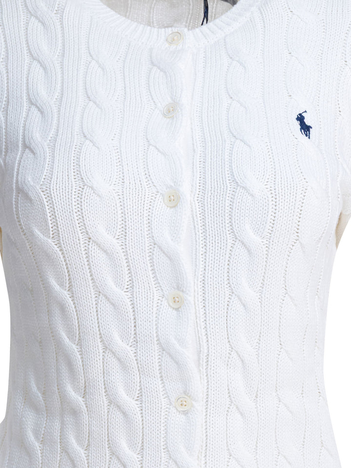 Polo Ralph Lauren Braided Crewneck Cardigan With Logo Knitwear - White | c787da4886236e6b0ac6a5f94afbf72ae65f86d5