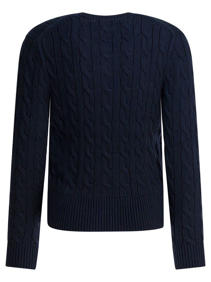 Polo Ralph Lauren Braided Crewneck Cardigan With Logo Knitwear - Blue | 6b1ba11b77f499146ea46f73750e41cf0f227ce4