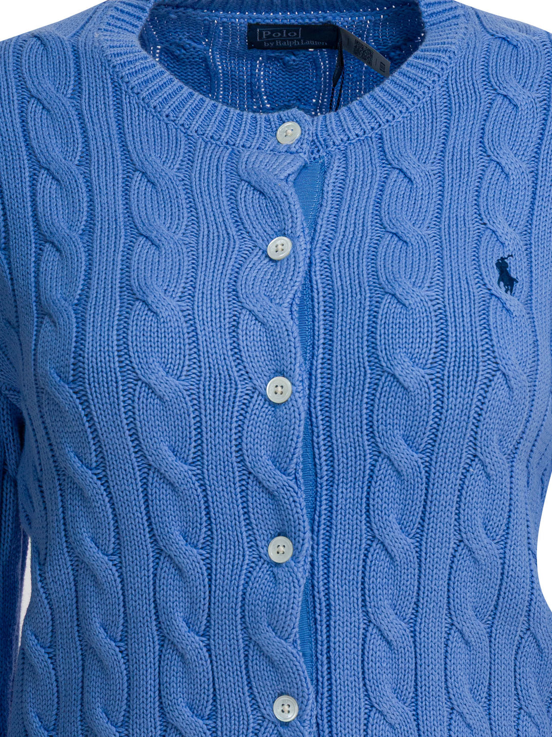 Polo Ralph Lauren Braided Crewneck Cardigan With Logo Knitwear - Light blue | fec36ec886f61b8f9cd0508c58ad0c42204fc72b