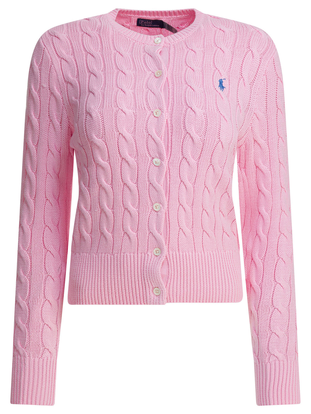 Polo Ralph Lauren Braided Crewneck Cardigan With Logo Knitwear - Pink | 0af3f9fcb003a4e9d4c895cc954330674d76afa3