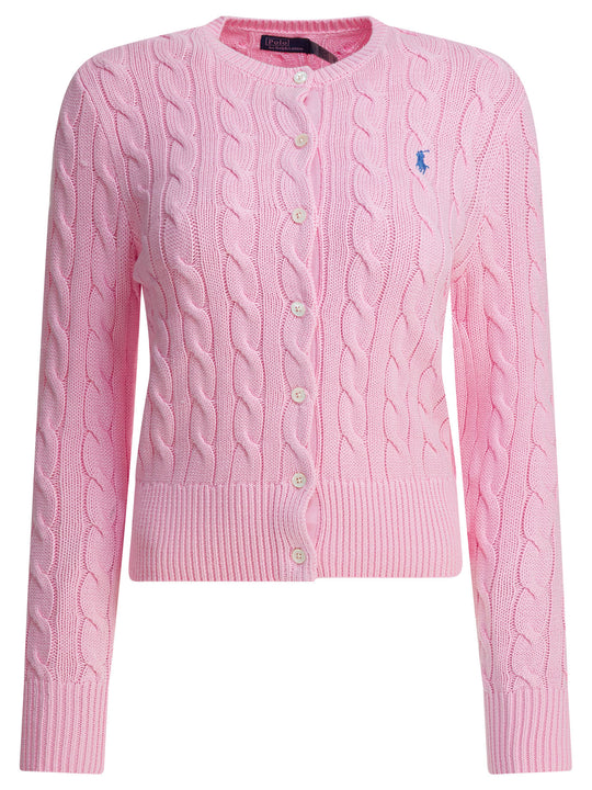 Braided Crewneck Cardigan With Logo Knitwear Pink
