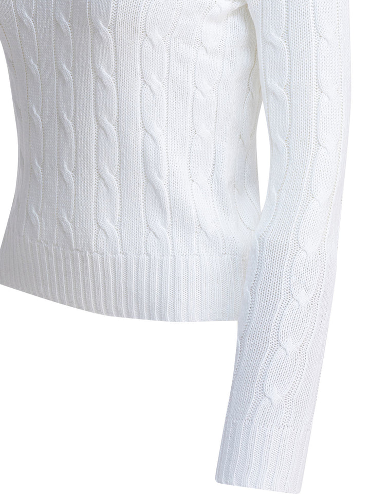 Polo Ralph Lauren Crew-Neck Cable-Knit Sweater With Logo Knitwear - White | bfe9ac3542a081b39c3f8739630830d05d8b799e